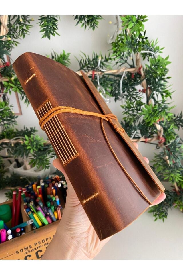 ALONSO - A5 Deri Ciltli El Dikişi Defter Camel