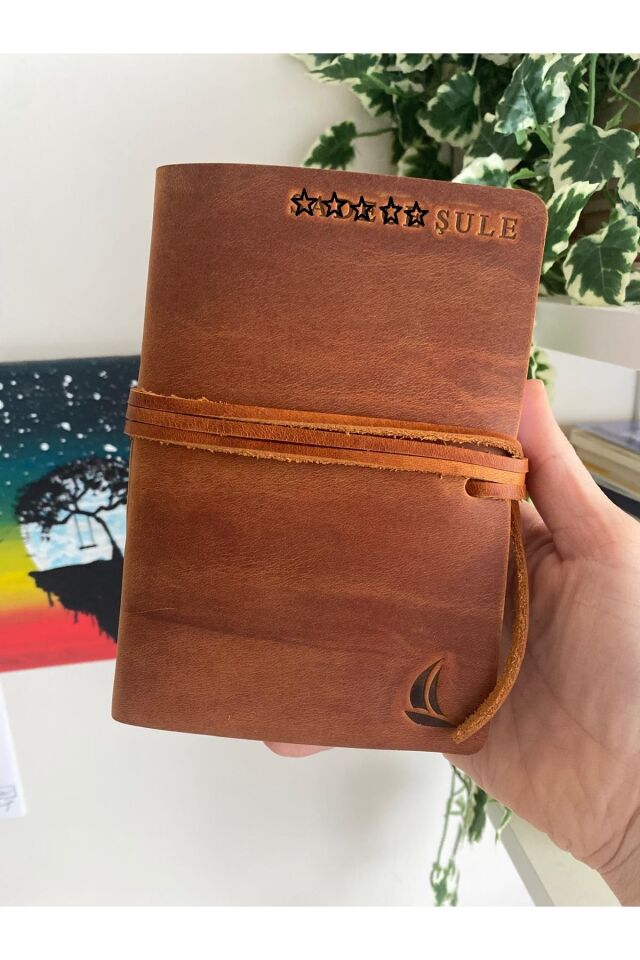 ALONSO MINI - A6 Deri Ciltli El Dikişi Defter Camel
