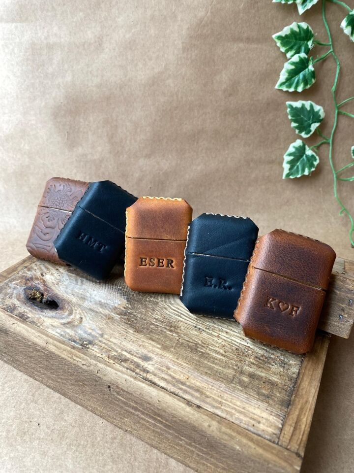 ÇAKMAK - Deri Kaplı Benzinli Çakmak Koyu Taba