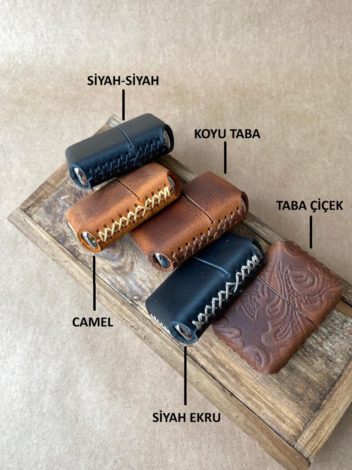 ÇAKMAK - Deri Kaplı Benzinli Çakmak Koyu Taba