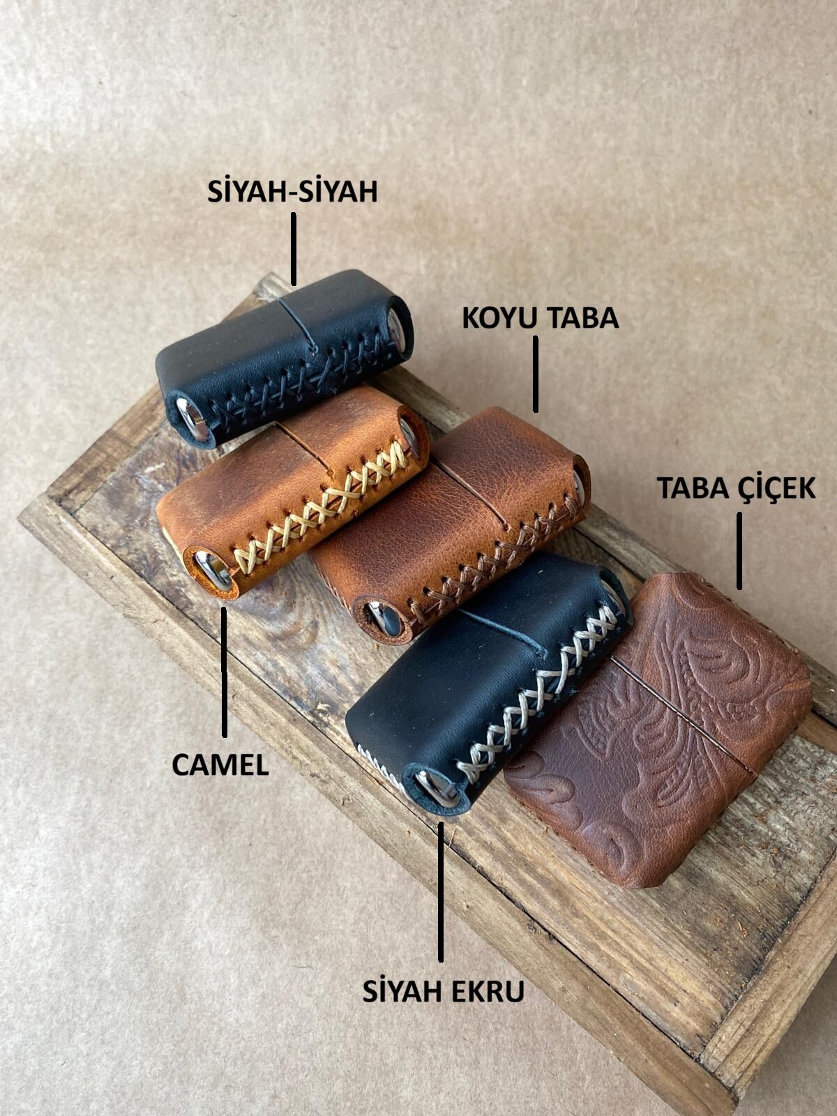 ÇAKMAK - Deri Kaplı Benzinli Çakmak Taba Çi̇çek
