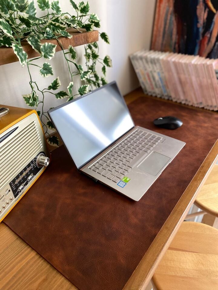 MASAMAT - Klavye Mouse Altlığı, Laptop Matı Koyu Taba