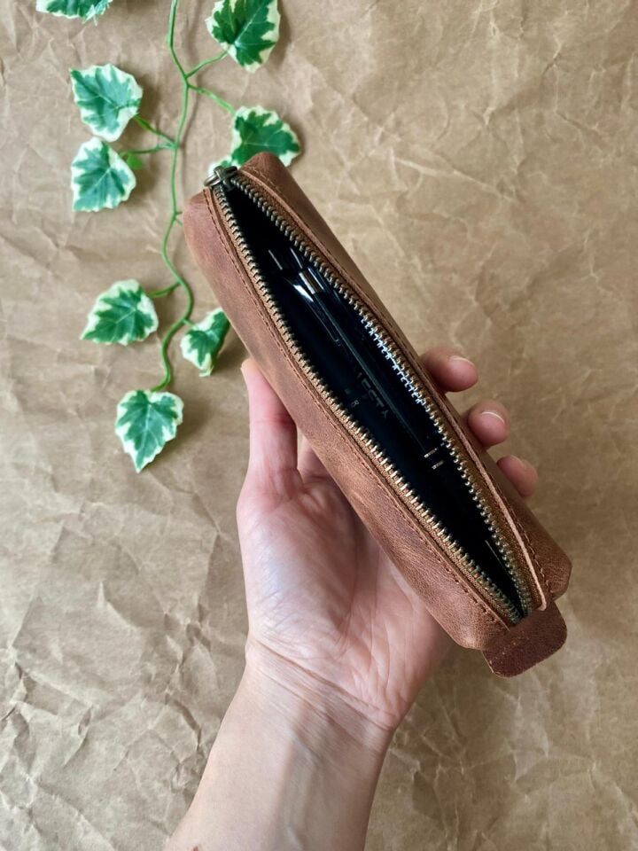 CASE - Kalemlik / Mini Makyaj Çantası / Çok Amaçlı Mini Çanta Taba