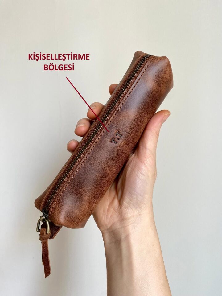 CASE - Kalemlik / Mini Makyaj Çantası / Çok Amaçlı Mini Çanta Taba